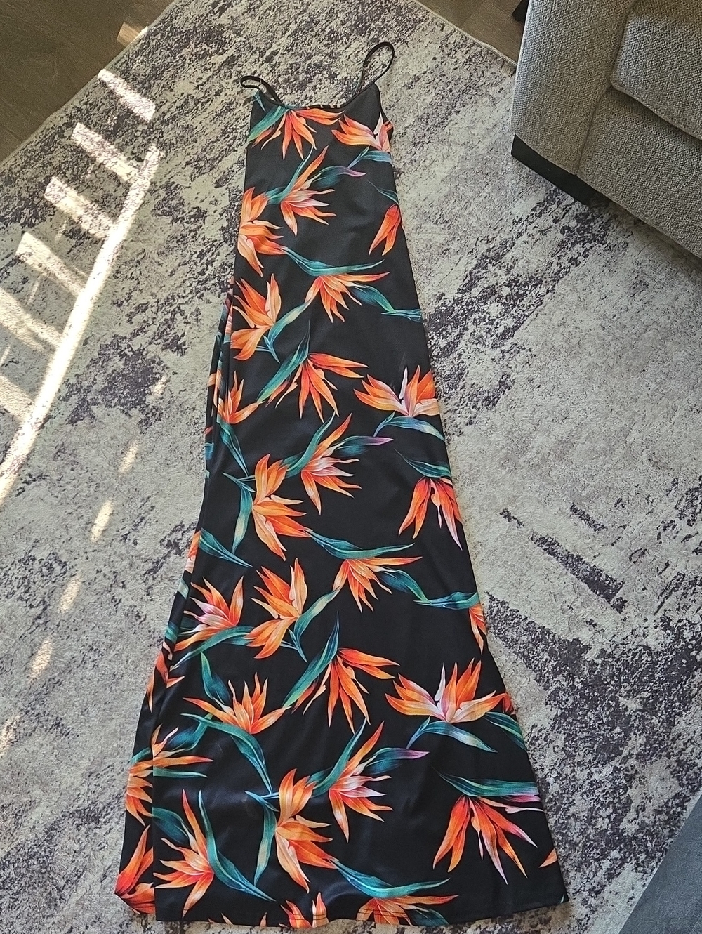 Tropical Slip Maxi Dress with Orange Floral Print